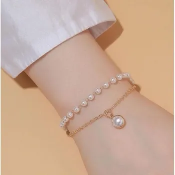 Pearl Gold Plated Double Layer Bracelet